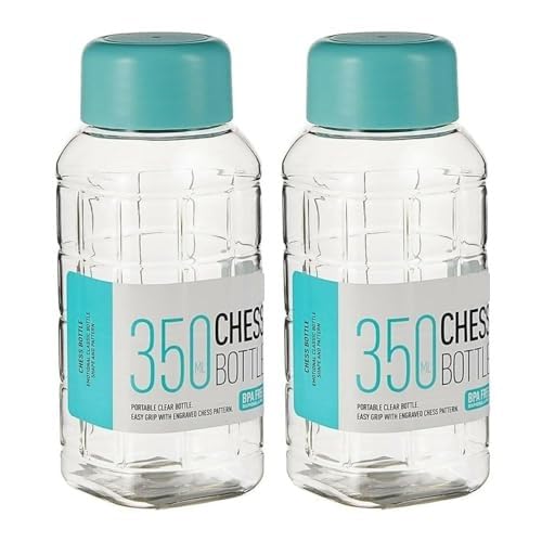 Image of Rectangle Bottle Small BPA Free Clear Plastic Water Bottle, PET Bottle For Home, Fridge, Office, Gym, Yoga, School, Travel (Transparent & Multicolor Cap) (Chess- Bottle - 350ml, Pack 2)
