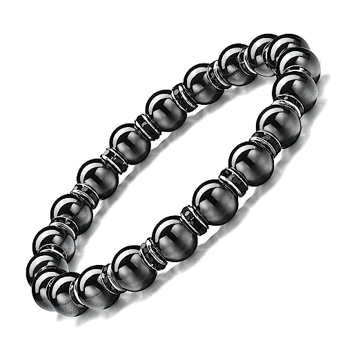 Apocalyptic-K Bracelet magnétique en hématite, 6/8 mm, bracelet magnétique avec strass, antistatique, élimine l'électricité statique,, 18.5 centimeters,...