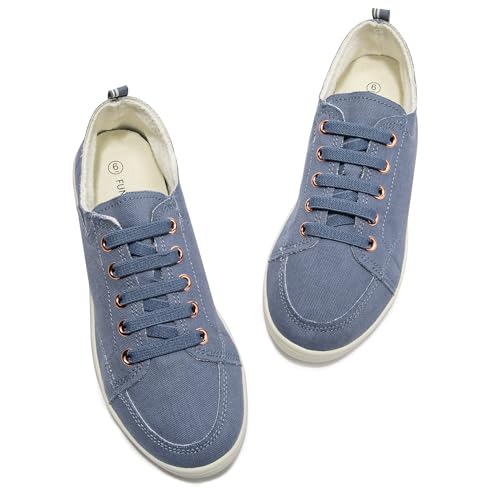 Image of FUNKYMONKEY Slip-On Canvas Sneakers for Women, Comfortable Lightweight Lace-Up Flat Casual Tennis Shoes Breathable Walking Shoes for Everyday Wear