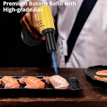 TBTeek Kitchen Torch with Butane Included, One-hand Operation Cooking Torch Lighter with Butane Refill for BBQ, Baking, Brulee Creme and Soldering(2 Can)