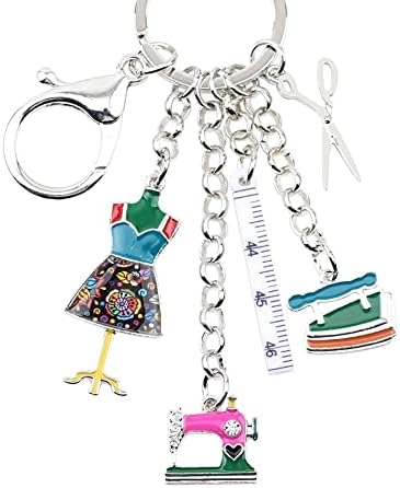 ONDEGO® Schlüsselanhänger Schneiderin – Bunter Emaille Anhänger mit Nähmaschine, Schneiderpuppe & Schere – Handarbeit, Geschenkidee für Näherin & Nähfans, 6 Farben wählbar