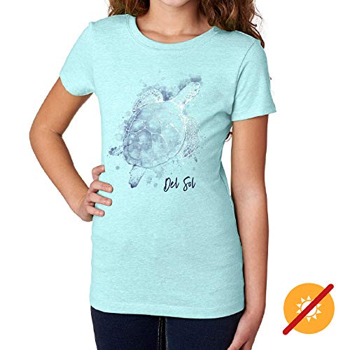 Del Sol Color Changing Youth Premium Girls Crew Tee - Turtle Splash, Ice Blue, Size YXS3