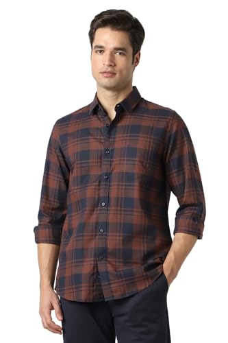 Image of Peter England Men's Checkered Cotton Shirt | Smart Casual | Full Sleeves