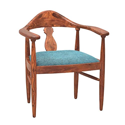 Image of SHRI MINTU'S ART Wooden Armchair with Cushion | Single Seater Sofa Round Arm Chair for Living, Drawing Room, Hall, Balcony & Office | Solid Wood Sheesham, Natural Finish