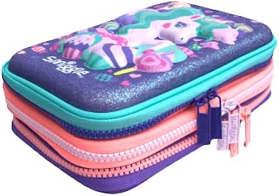 Smiggle 'Splendour' Triple Hardtop Pencil Case (Purple Glitter Unicorn)