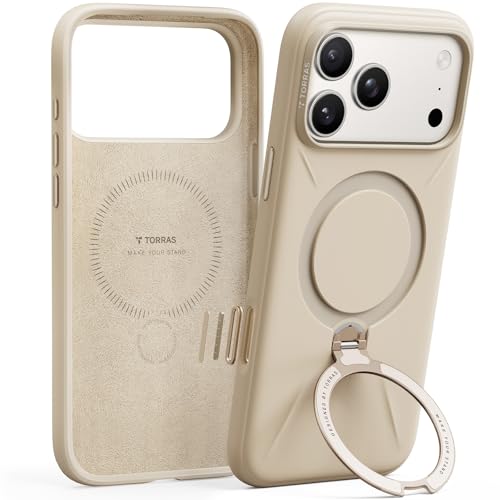 TORRAS Q3 Silicone 360 Spin for iPhone 17 Pro Case with Stand, Fit for MagSafe, Magnetic Ring Kickstand with Camera Control, Liquid Silicone Rubber Soft Phone Case for iPhone 17 Pro 6.3'', D