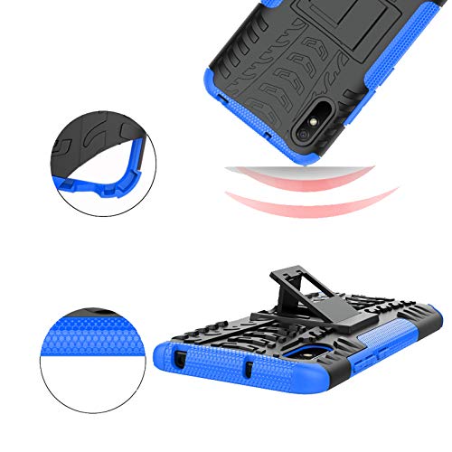 Phone Case For Xiaomi Redmi 9A Redme 9I With Tempered Glass Screen Protector Cover And Stand Kickstand Hard Rugged Hybrid Cell Accessories Xiami Xiomis Xiome Redmi9A A9 Redmi9I I9 Cases Men Black Blue #TOP5