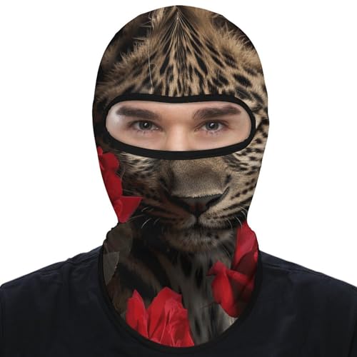 Balaclava para hombre, máscara para esquí y ciclismo, estampado de rosa y leopardo, cubreboca para invierno miniatura 7