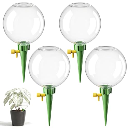 4-Pack 17.5oz Self Watering Globes with Covers â€“ Automatic Plant Watering Bulbs, Slow-Release Irrigation Spikes for Indoor/Outdoor Potted Plants, Vacation Watering System, Top-Fill, Fits Most Pots