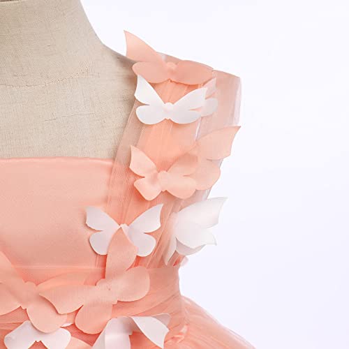 Flower Girls Butterfly High Low Tutu Dress For Kids Baby First Communion Wedding Party Dresses Toddler Little Princess Pageant Bridesmaid Birthday Baptism Prom Tulle Gowns Peach Butterfly 18-24 Months #TOP4
