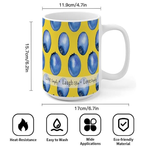 Tasse en céramique blanche et bleue avec inscription « Live Simply Laugh Often Love Deeply' Blueberry » - 445 ml – vue 3