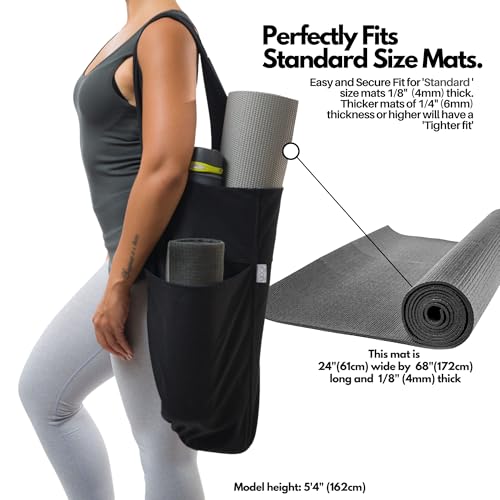Yogiii Yoga Mat Bag | The ORIGINAL YogiiiTote Yoga Bag | Sling Yoga Tote w/Large Side Pocket & Zipper Pocket | Yoga Mat Carrier Fits Most Size Mats (Obsidian Black)