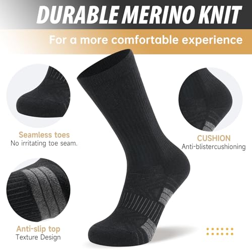 RUIXUE Mens Walking Socks, Merino Wool Hiking Socks for Men Women, Breathable Moisture Wicking Athletic Socks for Running Trainer Work Skiing and Outdoor Sports - 3 Pairs - 3