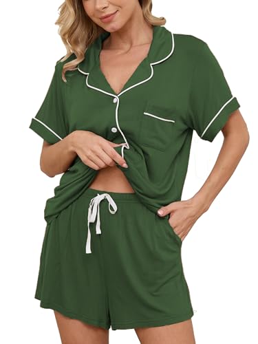 Image of Womens Pajama Sets Short Sleeve Sleepwear Soft Button Down Nightwear Lounge Pj Set XS-XXL