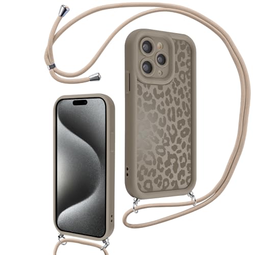 Xylota Handyband für iPhone 15 Pro Max Hülle mit Band Silikon Aesthetic Leopard Muster Design Handyhülle mit Kette Kordel Schlüsselband Schutzhülle für iPhone 15 Pro Max 6 7 zum Umhängen Braun