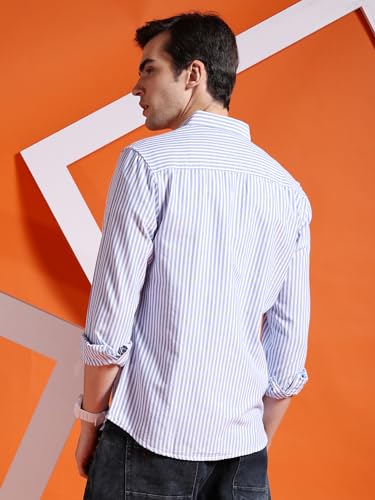 Image of The Indian Garage Co Men Slim Fit Striped Full Sleeves Cutaway Collar Casual Shirt