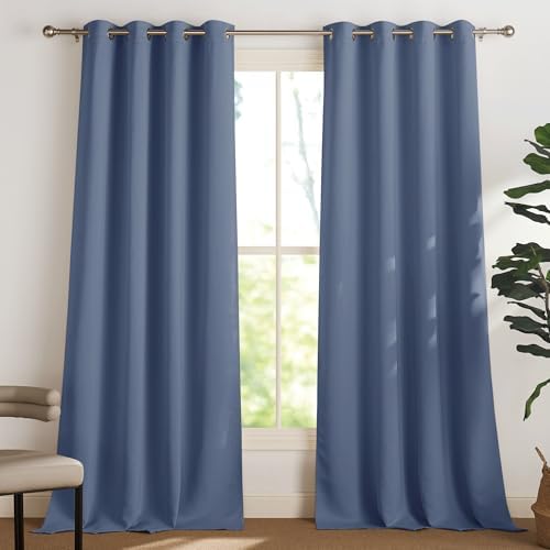 PONY DANCE Blickdichte Vorhänge Schlafzimmer Thermovorhang gegen Kälte | 2er Set H300 x B140 cm, Dunstblau, Gardinen Verdunkelnd, Kälteschutz, Sichtschutz, UV-Schutz, mit Ösen, für