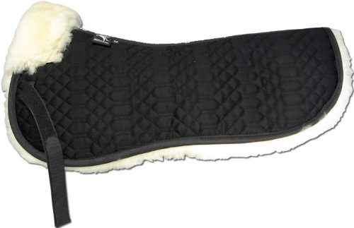 Engel Reitsport | SAKIS1-M-SCH-MED | Sattelkissen mit echtem Merino Lammfell | Fellrand vorne | Steppstoff schwarz Fell medizinisch | Grösse M