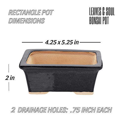 Glazed Ceramic Bonsai Pot - Decorative Planter For Dwarf Trees, Succulents, Small Plants - Black Rectangular Container Perfect For Indoor And Outdoor Gardens, Table Centerpieces And Windowsill Decor #TOP2