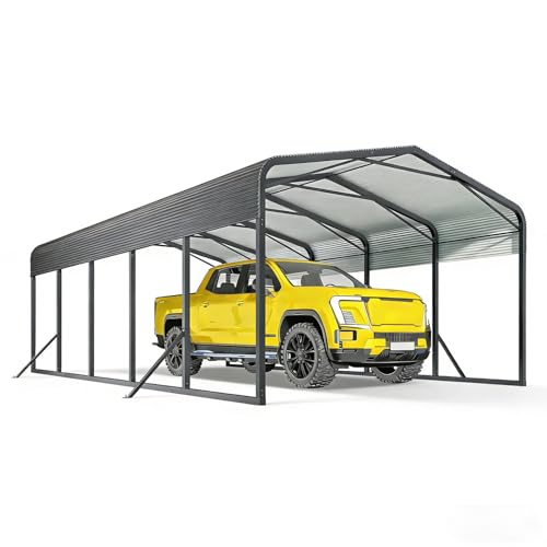 15x25 FT Heavy Duty Metal Carport with Reinforced Frame, All-Weather Shelter for Cars Trucks Boats, Outdoor Storage(Black)