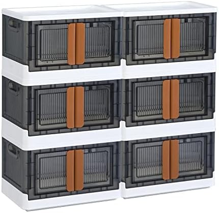Storage Cabinet - Storage Containers, Plastic Shelves Organizer, Folding Storage Box, Collapsible Totes For Storage, 8.4 Gal Clear Storage Bins, Stackable Under Bed Storage Container, 6 Pack Bookshelf