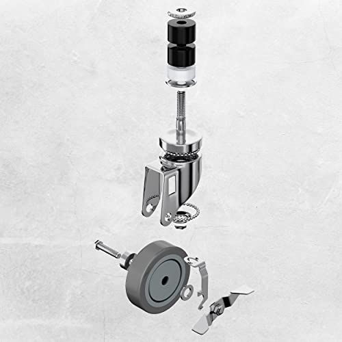 Houseables Kitchen Table Caster Wheel, 4 Pk, 4 Inch, Grey, Polyurethane, 300 Lb Load Capacity Per Wheel, With Locking Mechanism, Adjustable, Swivel, Expanding Stem Caster, Furniture, Hardwood Floor #TOP4