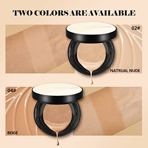Anglicolor Cushion Foundation Full Coverage Moisturizing Concealer Natural Makeup ,Long-Lasting Coverage Of Blemishes, Makeup Base Primer,Matte Finish For Sensitive Skin Types,0.25Fl.oz (#02 Natrual Nude) #TOP2