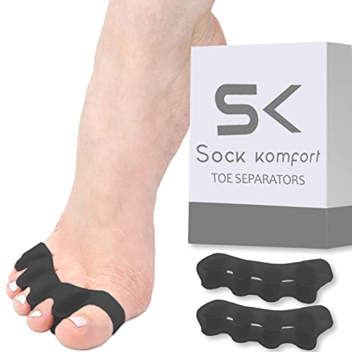 Toe Separators Which Correct Bunions to Their Original Shape - Bunion Corrector for Woman Men - Toe Spacers for Functional Fitness - Foot Pain Relief - Toe Straightener, Toe Stretcher (1 Pair) (Black)