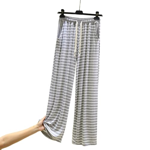 Generisch Pantaloni da pigiama da donna, in cotone, da yoga, da donna, a gamba larga, a vita alta, per il tempo libero, con tasche, gamba dritta, comodi pantaloni in jersey, grigio., XL