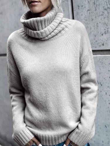 Image of FISACE Womens Oversized Turtleneck Pullover Sweater Cable Knit Sweater Tops