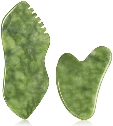 airogym 2PCS Jade Stone Gua Sha Set Face Massager Jade Facial Too...