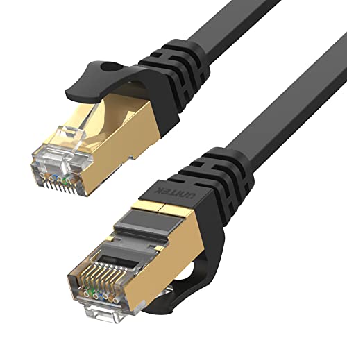 Unitek C1897BK Câble plat Ethernet catégorie 7 avec connecteurs RJ45 plaqués or 100% cuivre SSTP Structure torsadée à double blindage Compatible avec 10GBaseT 5 m