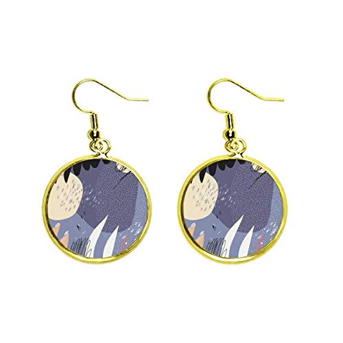 Pendientes dorados largos de mujer con diseño abstracto de plantas violetas de metal