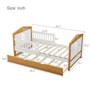 Twin Size House Shape Bed with with Trundle and Safety Fence Guardrails Bed Toddler Bed for Girls Boys,No Box Spring Needed, Walnut and White Twin Size House Shape Bed with with Trundle and Safety Fence Guardrails Bed Toddler Bed for Girls BoysNo Box Spring Needed Walnut and White