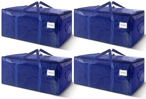 4 Pack Extra Heavy Duty Large Moving Bags with Strong Zipper & Carrying Handles, Sturdy Clothes Storage Bag Totes Bins, Packing Bags Moving Boxes College Moving Supplies, Dark Blue - 40 gal