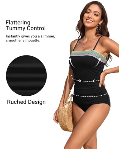 Image of Daci Womens Strapless Tankini Swimsuits- 2 Piece Tummy Control Tankini Swimsuit Bandeau Tankini Tops with Bottoms