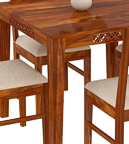 Image of Solid Sheesham Wood Dining Set with Dining Table & Cushioned Chairs | Elegant | Comfortable | Durable & Stylish for Dining & Living Room | Home /Office | Hotels /Restaurant (Brown 9)