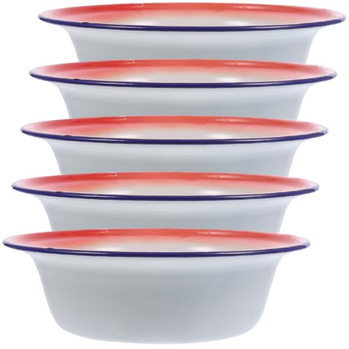 PAMINGONO 5 pezzi Ciotole Smaltate Vintage da Scodelle Zuppa in Smalto Spesso Stoviglie Riutilizzabili per Campeggio e Snack Design Retrò con Motivo Floreale Materiale Sicuro ed Elegante