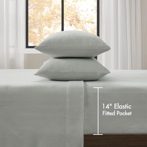 Image of True North by Sleep Philosophy Micro Fleece Bed Sheet Set, Warm, Sheets with 14 inch Deep Pocket, for Cold Season Cozy Sheet-Set, Matching Pillow Case, Queen, Grey, 4 Piece