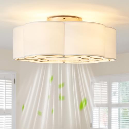 Athbhreo 20" Boho Ceiling Fan with Lights Flush Mount, Low Profile Ceiling Fans with Lights Remote Control, Fabric with 6 Speeds for Nursery, Bedroom, Kitchen, White by Athbhreo - Used condition - US$103.55