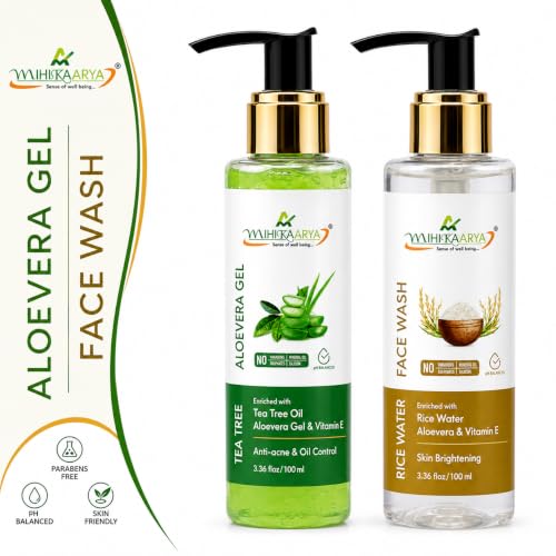 Image of Combo: Tea Tree Aloe Vera Gel 100ml & Rice Water Face Wash 100ml | Soothing, Hydrating & Cleansing Skincare for Men & Women