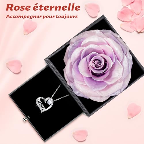 Sunia Cadeau Maman, Rose Eternelle avec Bijoux Argent 925 Collier, Collier Anniversaire Femme, Meilleure Maman du Monde, Coffret Rose Eternelle, Fleur Préservée Cadeau Fete des Meres Noel, Varie Rose – vue 3