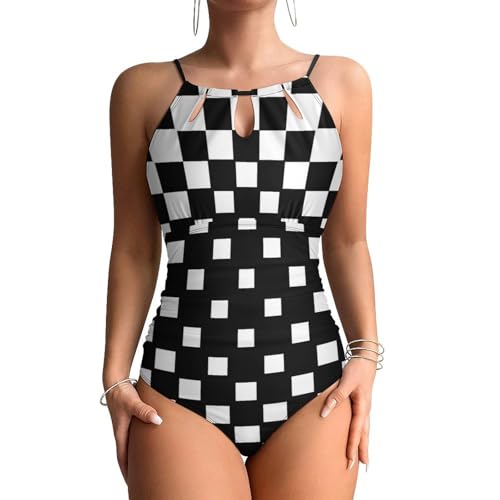 Maillot de bain une pièce damier avec effet ventre plat élégant pour sublimer votre silhouette