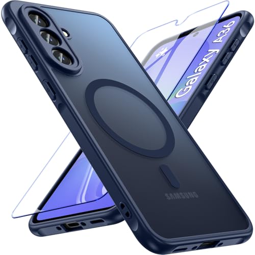 Coque Samsung A36 5G avec protège-écran, protection MagSafe mate fine bleue Fin2feel