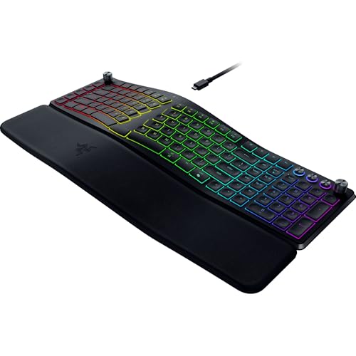 Razer Pro Type Ergo Wireless Split Ergonomic RGB Keyboard &ndash; Adjustable Tilt, Wrist Rest, Natural Typing, Multi Device Connectivity (2.4 GHz, Bluetooth, USB Type C), Windows/Mac Compatible &ndash; Black