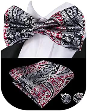 Barry.Wang Paisley Mens Bowtie Set,Pre-tied Bowties Pocket Square Cufflink Formal/Casual
