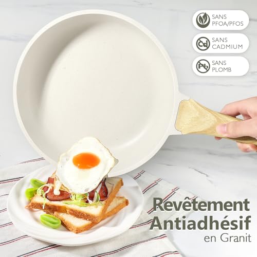 Lot de 14 casseroles et poêles en granit avec revêtement anti-adhésif, poêles de 20 + 24 + 28 cm, casseroles de 16 + 24 cm, set de casseroles à induction avec spatule et cuillère, pour tous types – Image 4