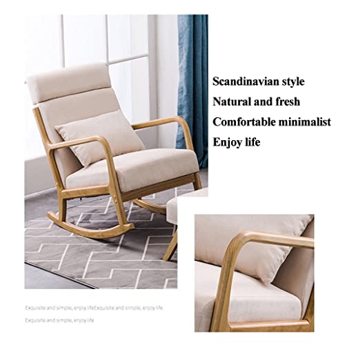 Solid Wood Rocking Chair With Footstool, Modern Fabric Rocker, Home Simple Single Balcony Rocking Chair, Lounge Chair With Headrest, Studio Leisure Office Accent Chair ( Color : Yellow , Size : 82.5*6 #TOP5