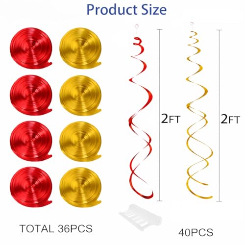 Image of Christmas & Chinese New Year Decorations - Gold Red Metallic Swirls 48 Pack, Festive Holiday Ceiling Strings for 2026 Party & Anniversary