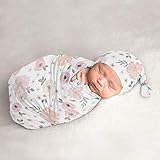 Sweet Jojo Designs Watercolor Floral Baby Girl Cocoon and Beanie Hat 2pc Set Jersey Stretch Knit...